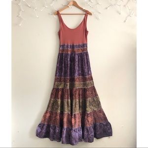 Anthropologie Colima Rust Purple tiered Maxi Dress